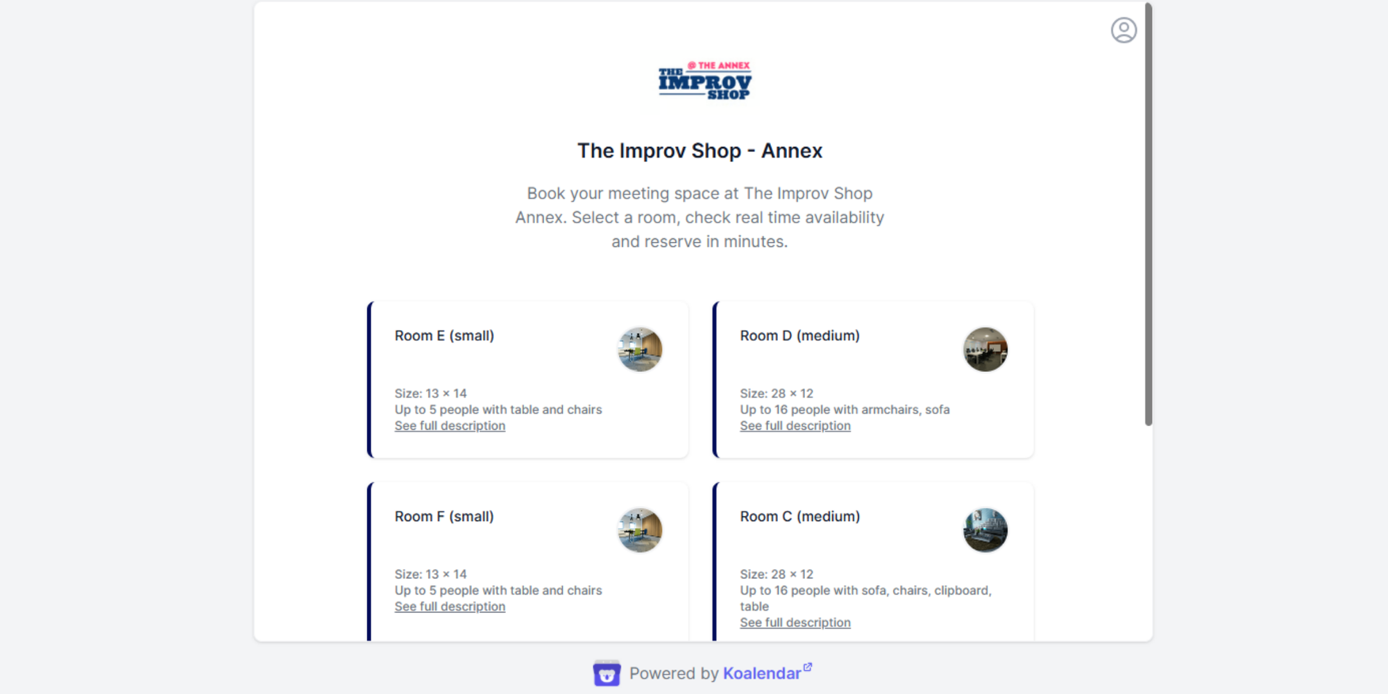 página de reservas de espacios en alquiler con un buen proceso de reserva de salas de reuniones